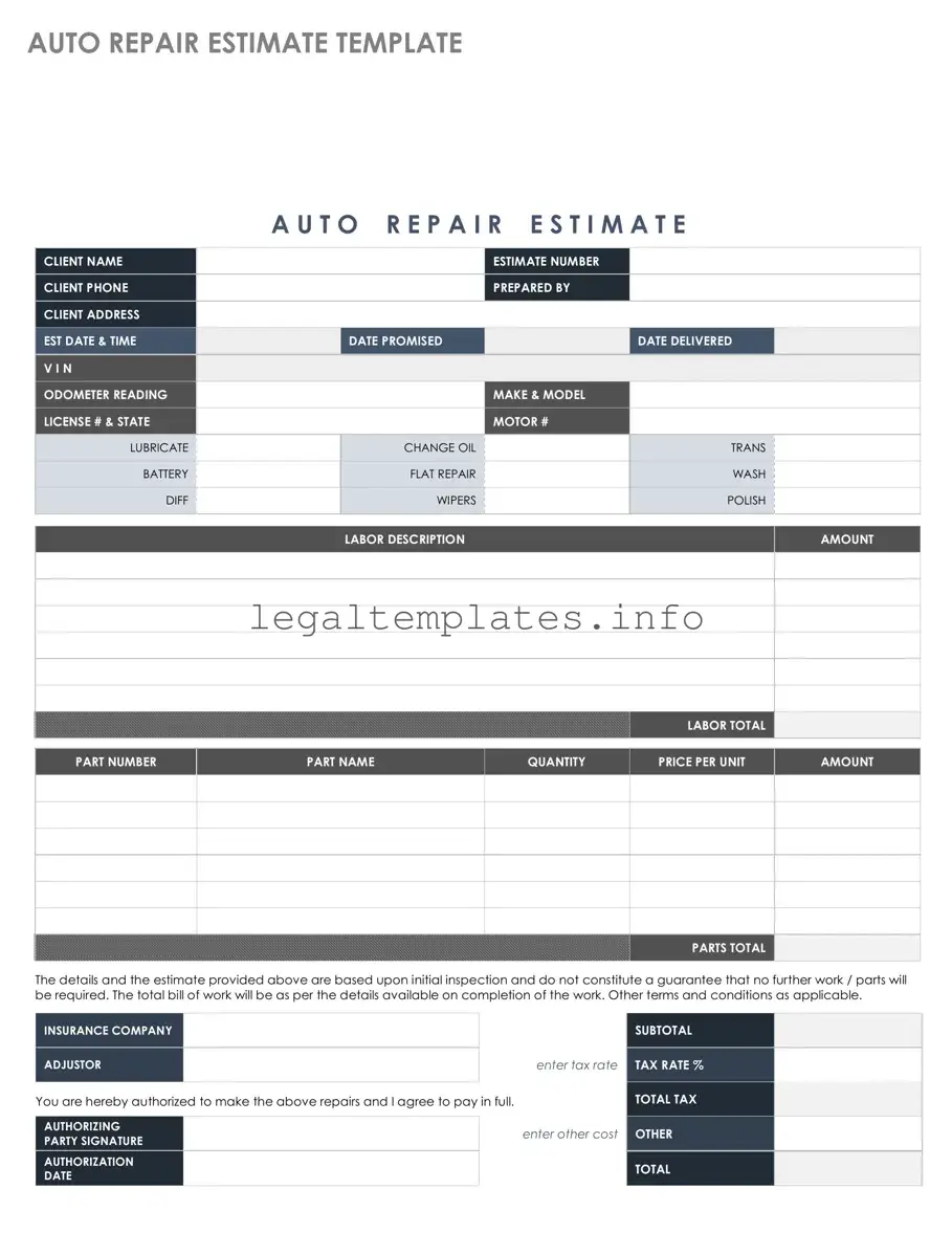Fill a Valid Auto Repair Estimate Form