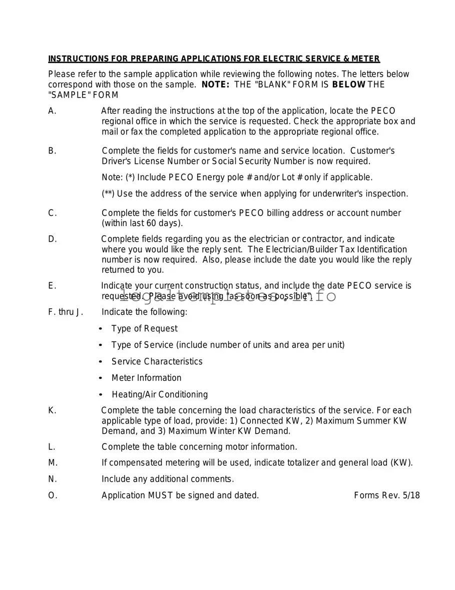 Fill a Valid Peco Service And Meter Application Form