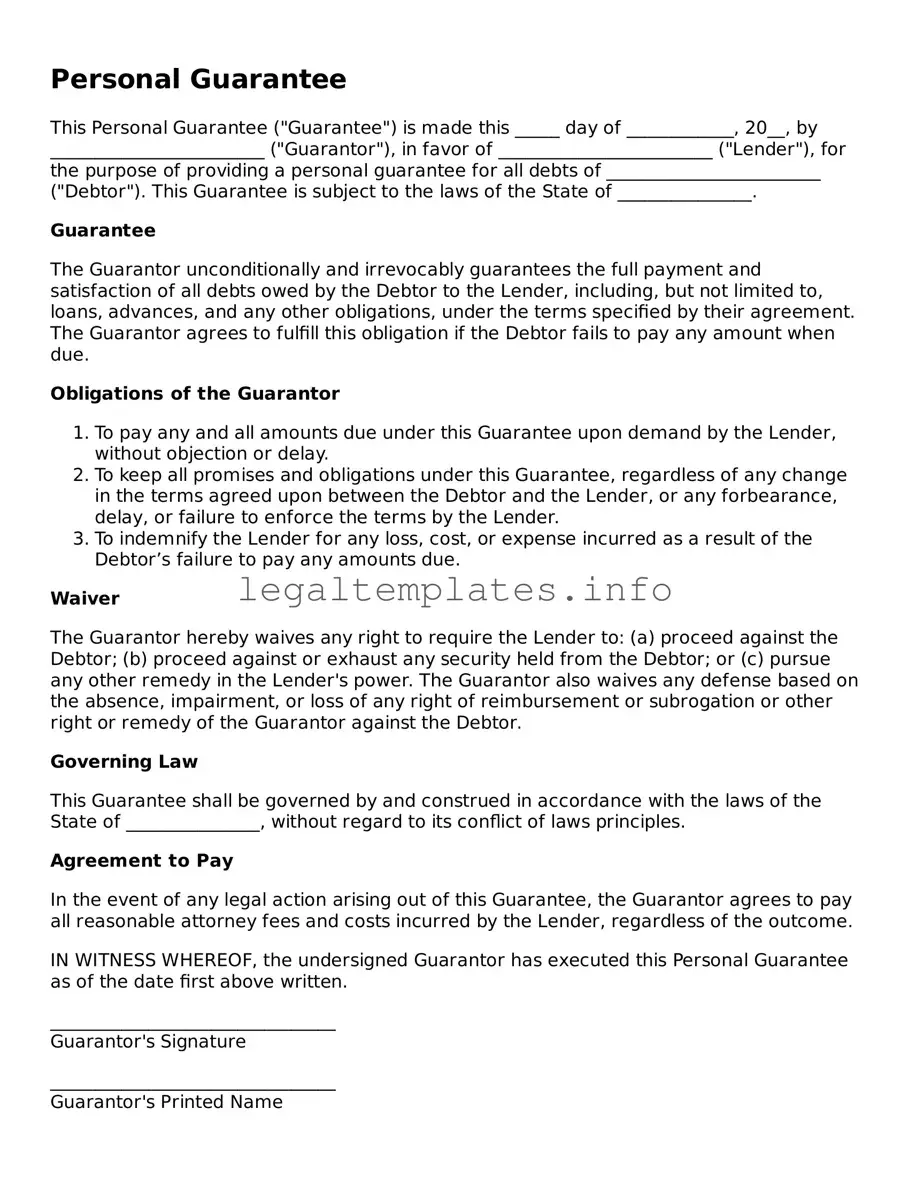 Fillable Personal Guarantee Document