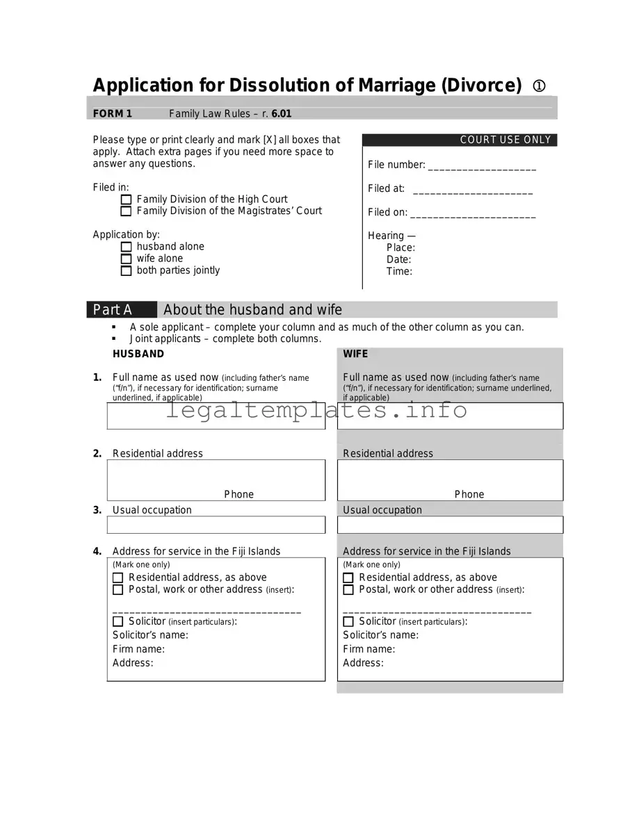 Fill a Valid Application For Divorce Form