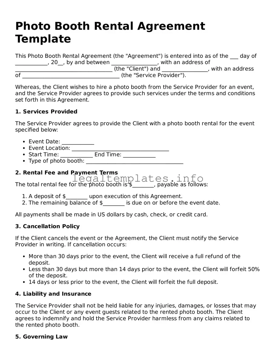 Fillable Photo Booth Rental Agreement Document