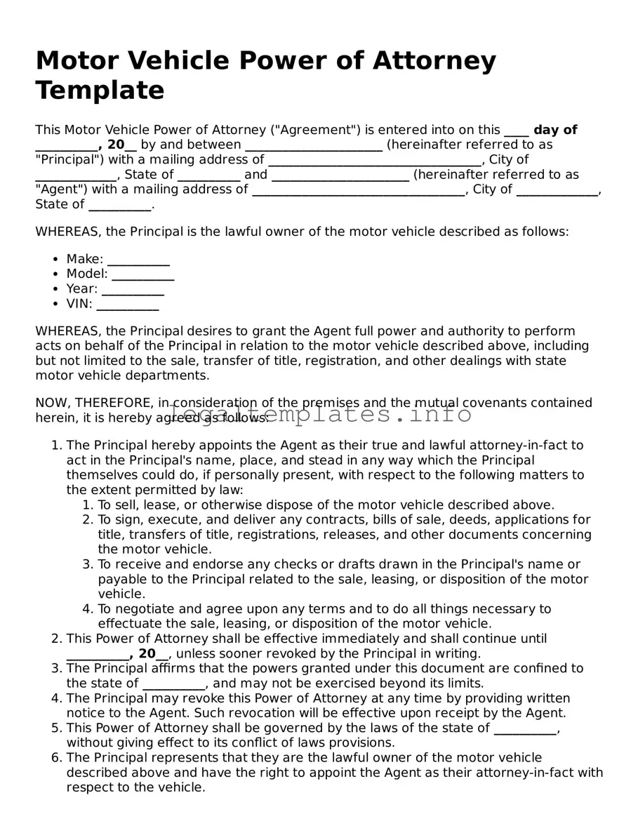 Fillable Motor Vehicle Power of Attorney Document