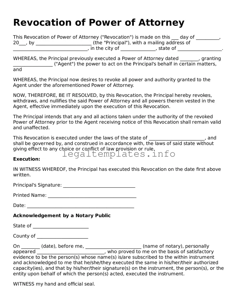 Fillable Revocation of Power of Attorney Document