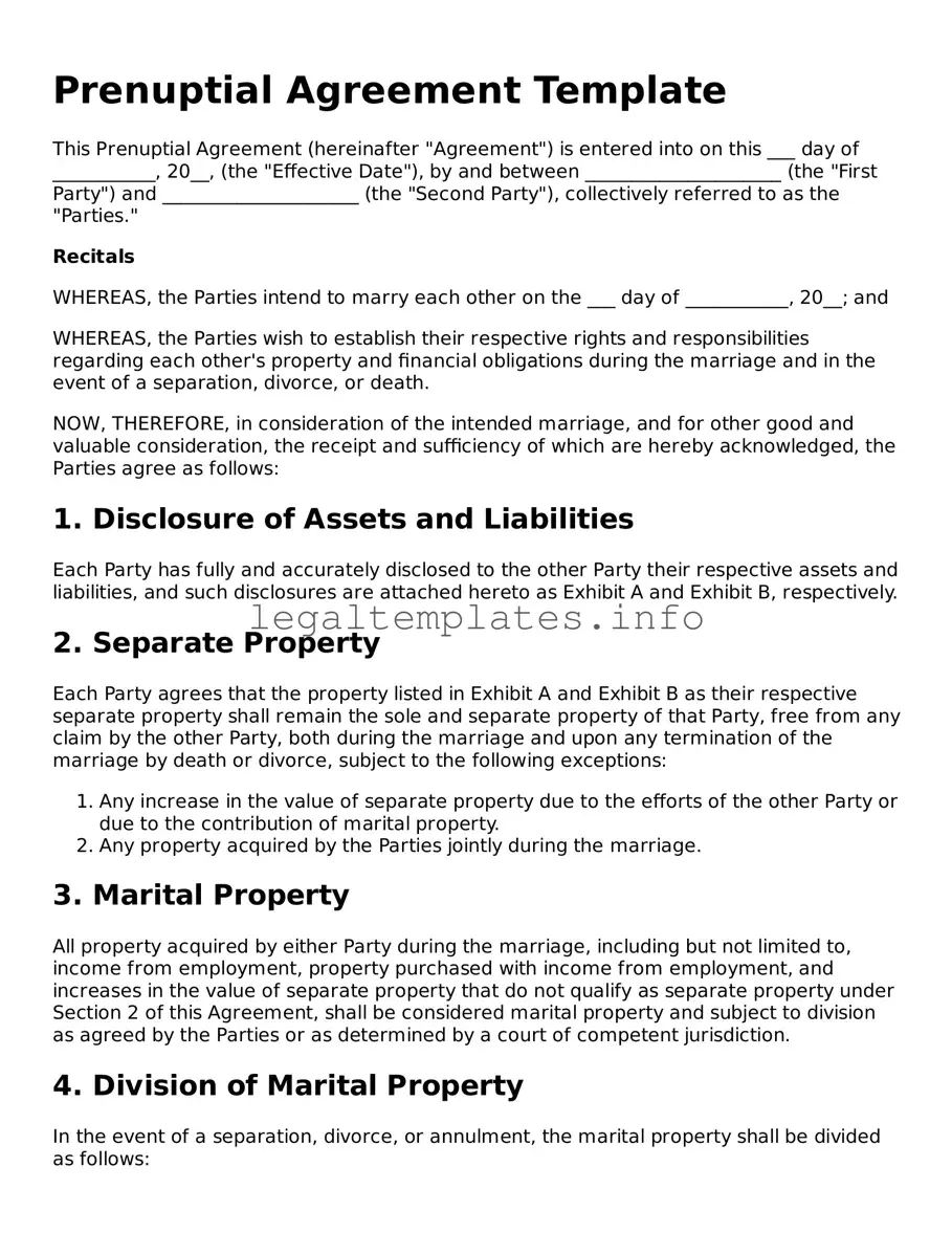 Fillable Prenuptial Agreement Document