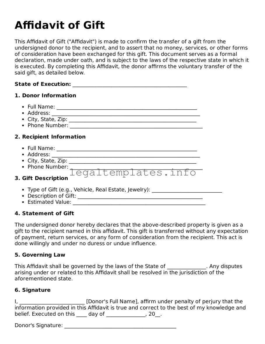 Fillable Affidavit of Gift Document