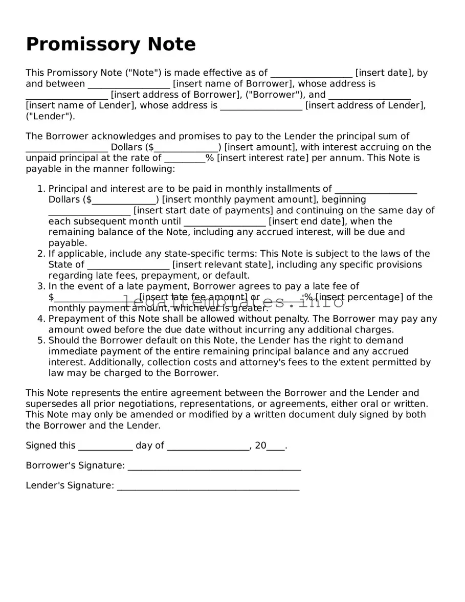 Fillable Promissory Note Document