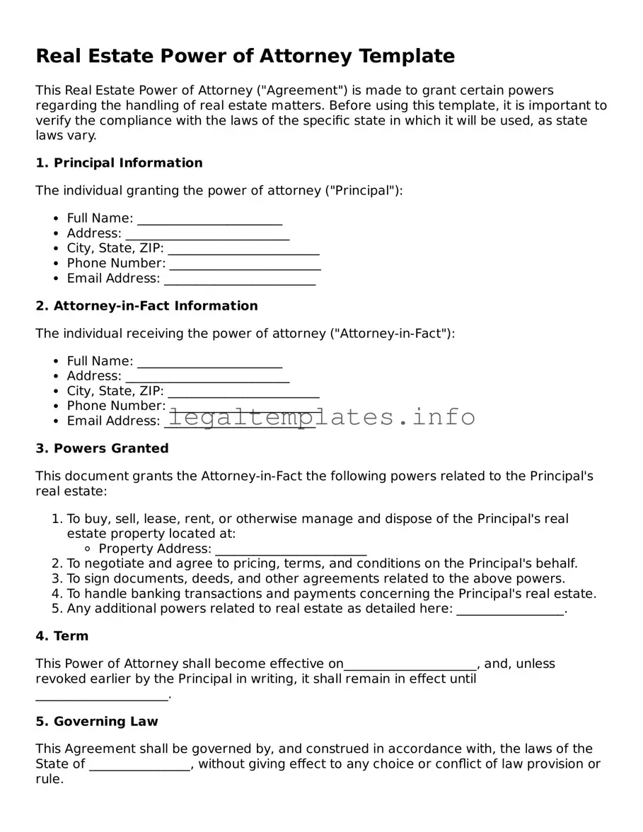 Fillable Real Estate Power of Attorney Document