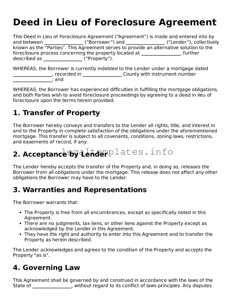 Fillable Deed in Lieu of Foreclosure Document
