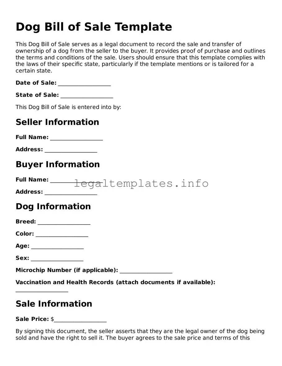 Fillable Dog Bill of Sale Document