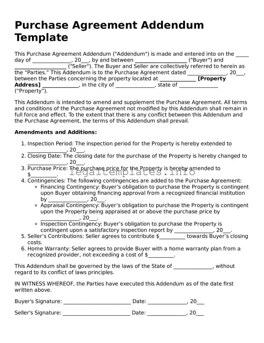 Fillable Purchase Agreement Addendum Document