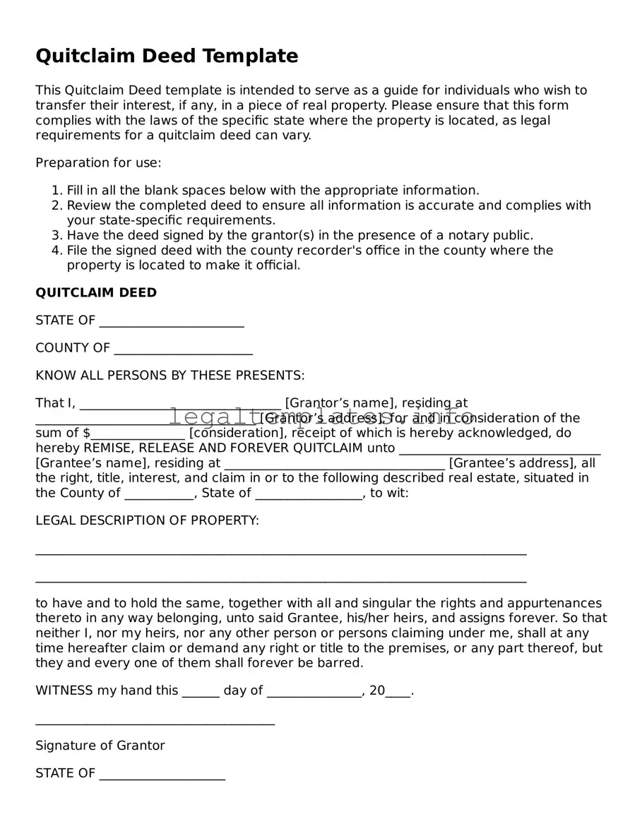Fillable Quitclaim Deed Document