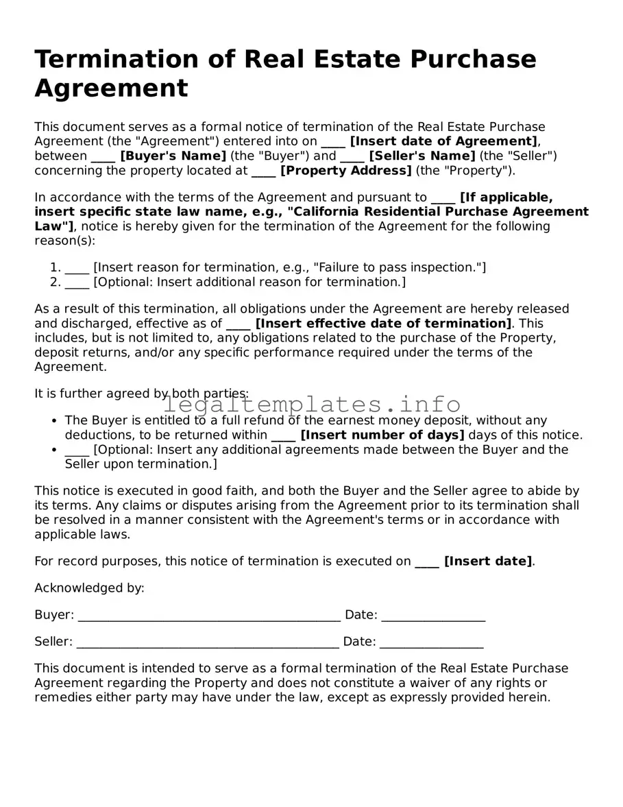 Fillable Termination of Real Estate Purchase Agreement Document