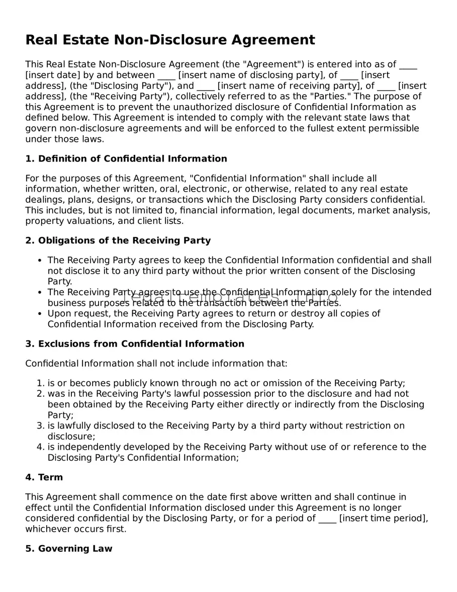 Fillable Real Estate Non-Disclosure Agreement Document