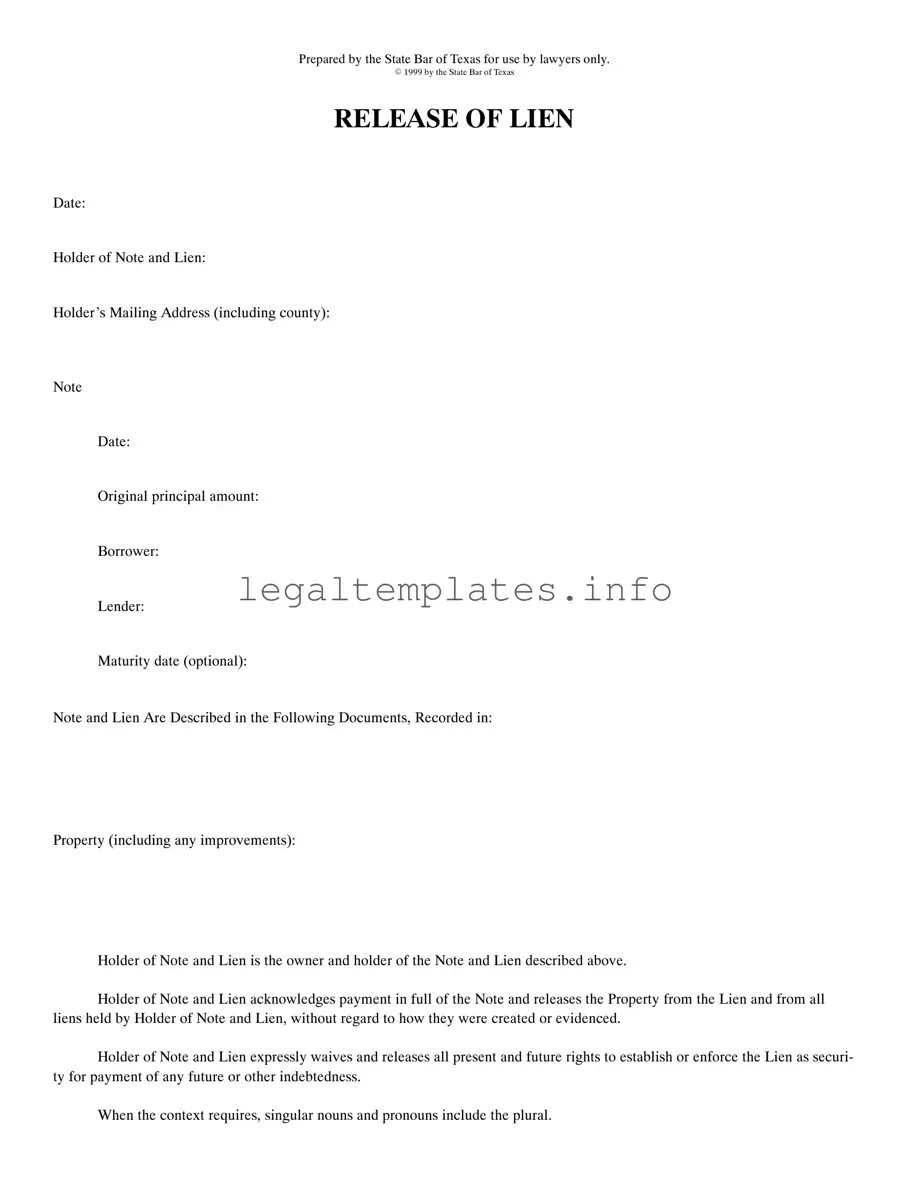 Fill a Valid Release Of Lien Texas Form