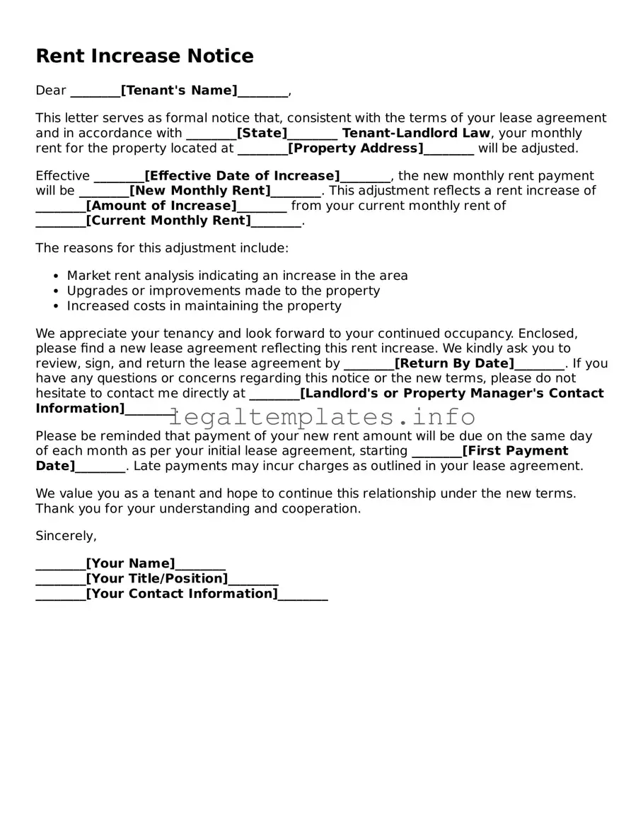 Fillable Rent Increase Letter Document