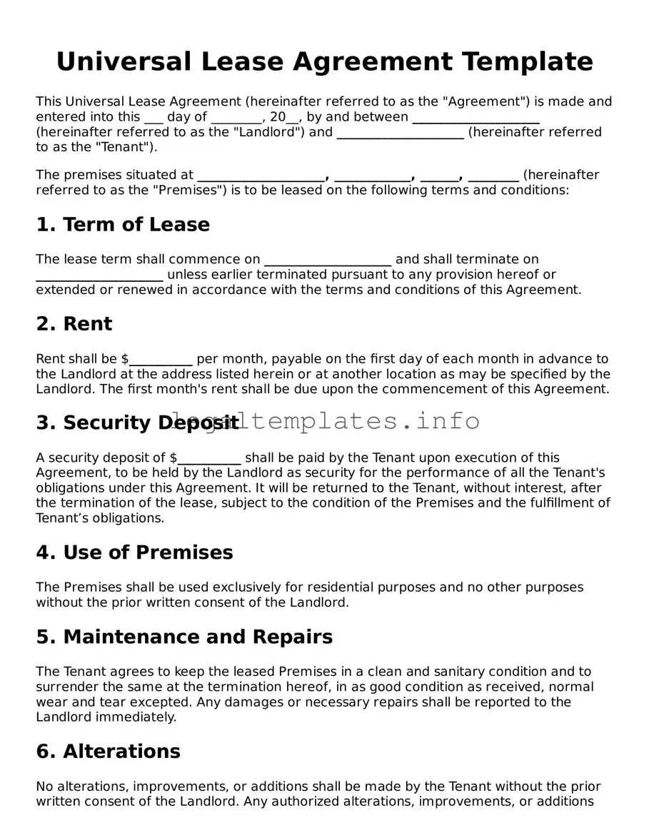 Fillable Lease Agreement Document