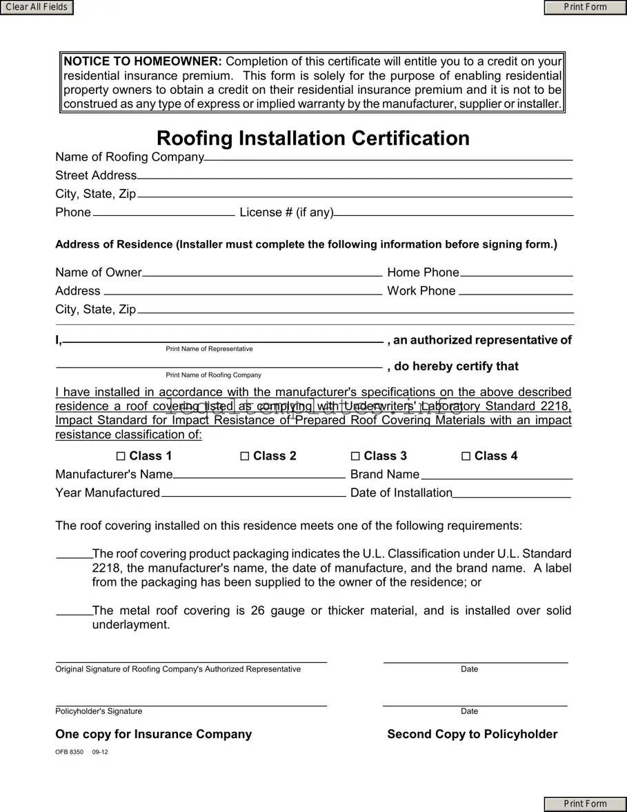 Fill a Valid Roofing Certificate Form