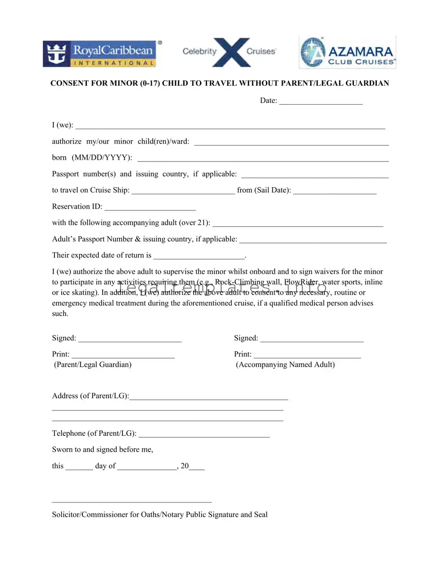 Fill a Valid Royal Caribbean Parental Consent Form
