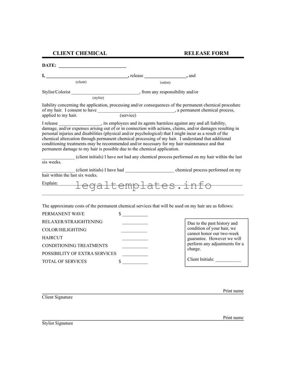 Fill a Valid Salon Chemical Waiver Form