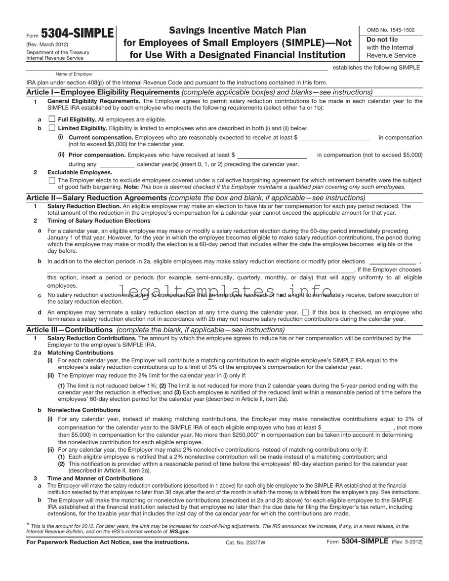 Fill a Valid IRS 5304-SIMPLE Form