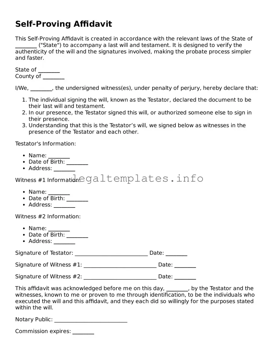 Fillable Self-Proving Affidavit Document