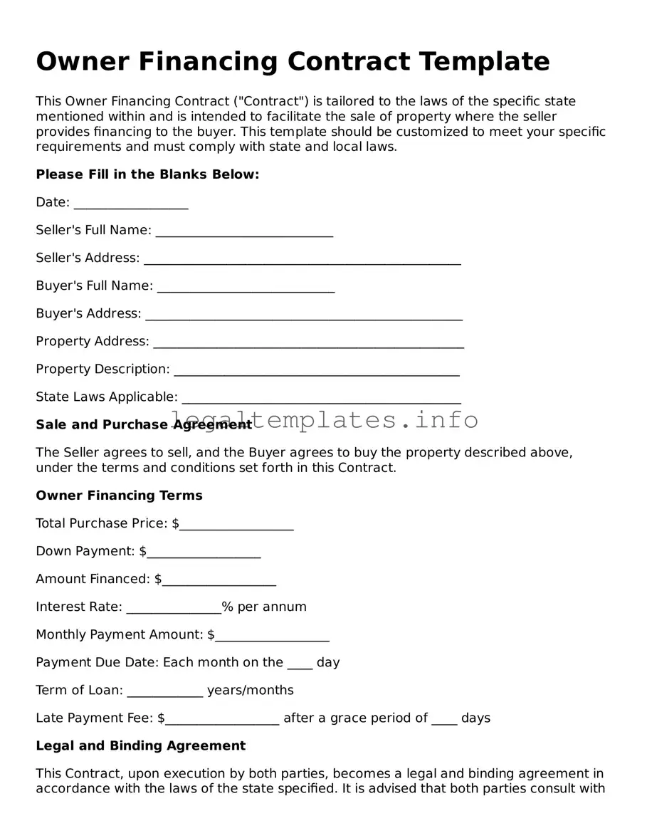 Fillable Owner Financing Contract Document