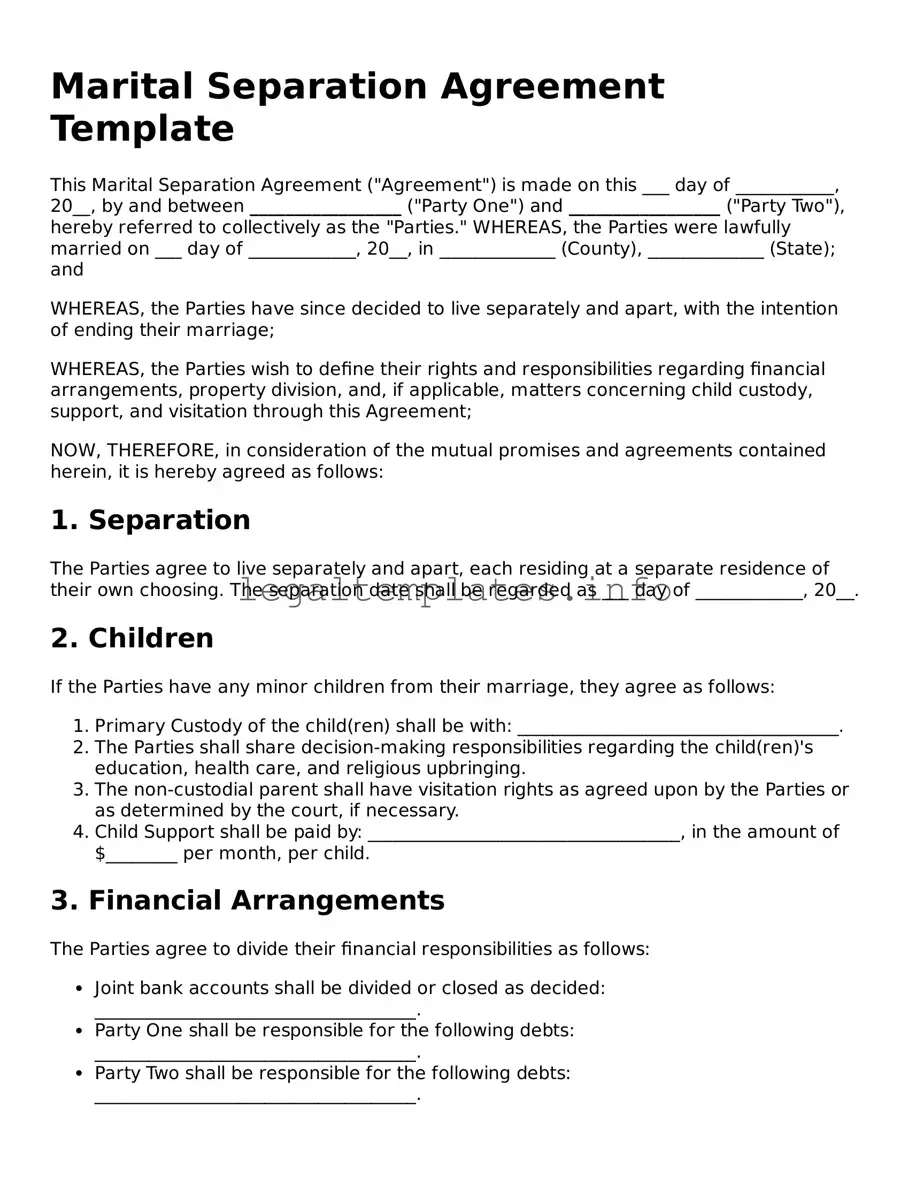 Fillable Marital Separation Agreement Document