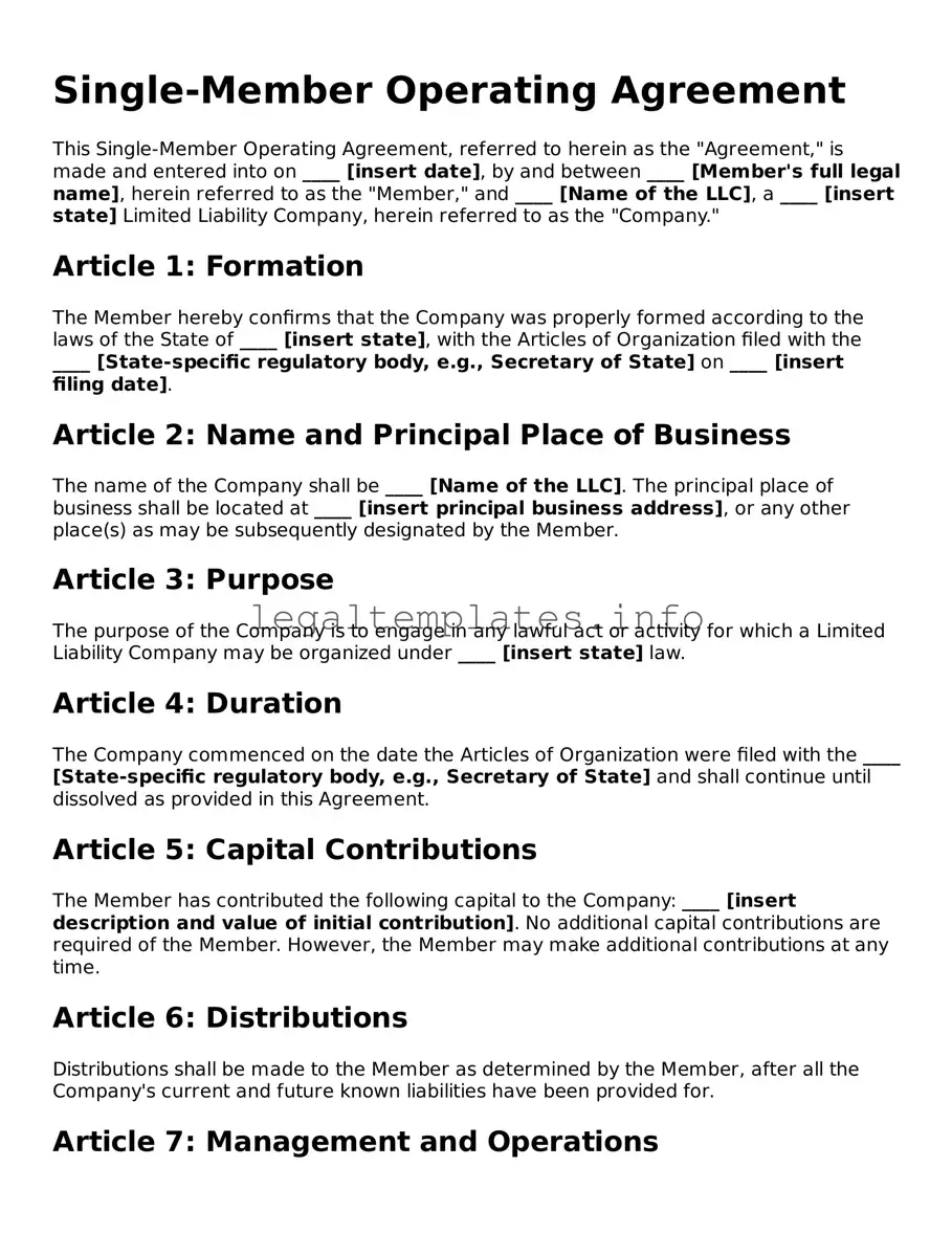Fillable Single-Member Operating Agreement Document