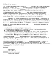 Fillable Adoption Letter of Recommendation Document