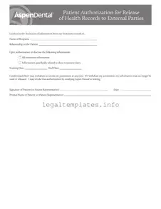 Fill a Valid Aspen Dental Health Information Release Form