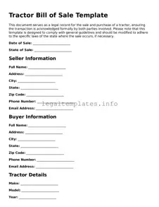 Fillable Tractor Bill of Sale Document