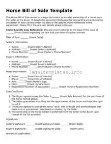 Fillable Horse Bill of Sale Document