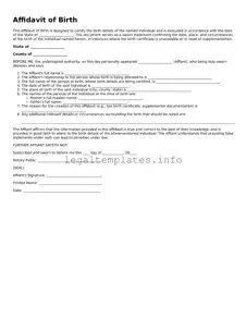 Fillable Affidavit of Birth Document