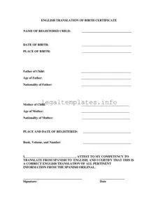 Fill a Valid Birth Certificate Translation To English Form