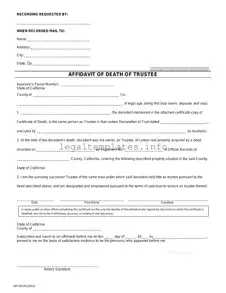 Fill a Valid California Affidavit of Death of a Trustee Form