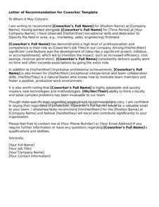 Fillable Letter of Recommendation for Coworker Document