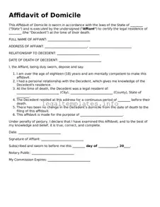 Fillable Affidavit of Domicile Document