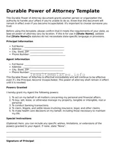 Fillable Durable Power of Attorney Document