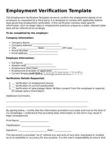 Fillable Employment Verification Document