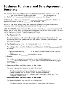 Fillable Business Purchase and Sale Agreement Document