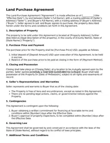 Fillable Land Purchase Agreement Document