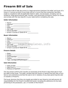 Fillable Firearm Bill of Sale Document