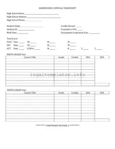 Fill a Valid High School Transcript Form
