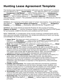 Fillable Hunting Lease Agreement Document