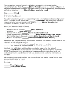 Fillable Homeschool Letter of Intent Document