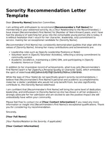 Fillable Sorority Recommendation Letter Document