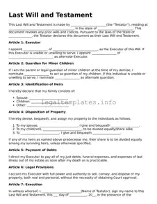 Fillable Last Will and Testament Document