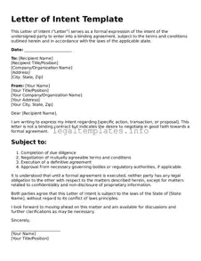 Fillable Letter of Intent Document