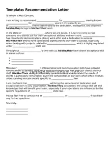 Fillable Recommendation Letter Document