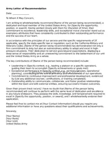Fillable Army Letter of Recommendation Document
